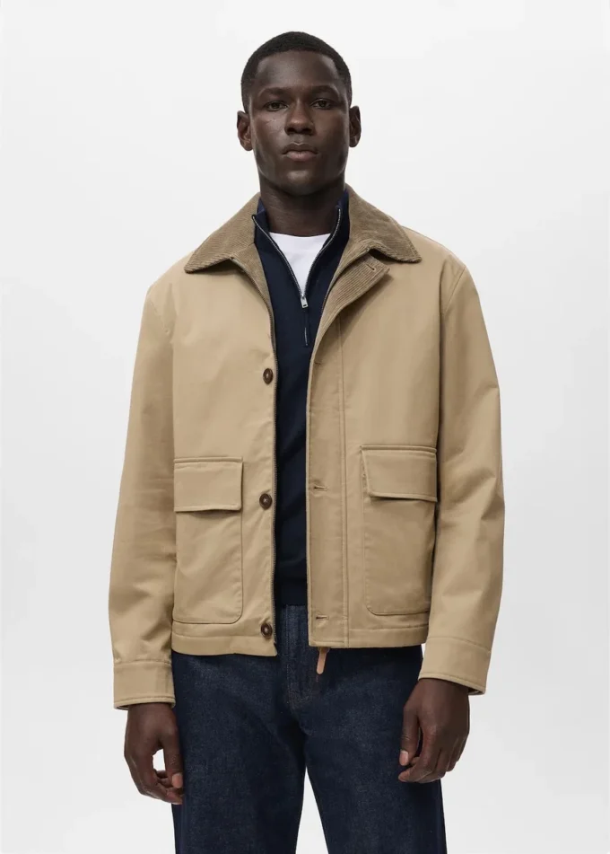 Veste déperlante avec col en velours côtelé