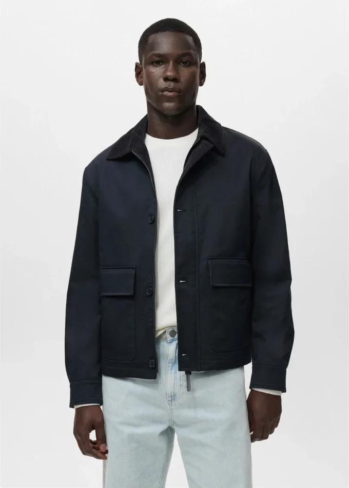Veste déperlante avec col en velours côtelé