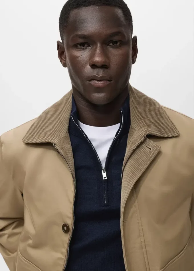 Veste déperlante avec col en velours côtelé