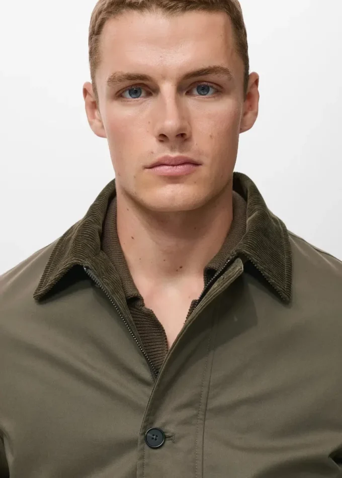 Veste déperlante avec col en velours côtelé
