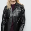 Veste en cuir avec poches à rabat