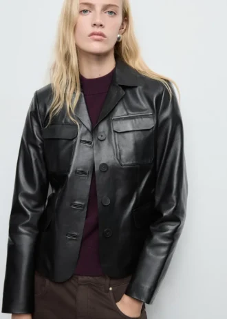 Veste en cuir avec poches à rabat