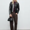 Veste en cuir avec poches à rabat