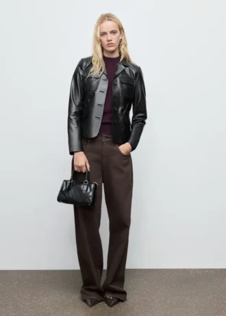 Veste en cuir avec poches à rabat