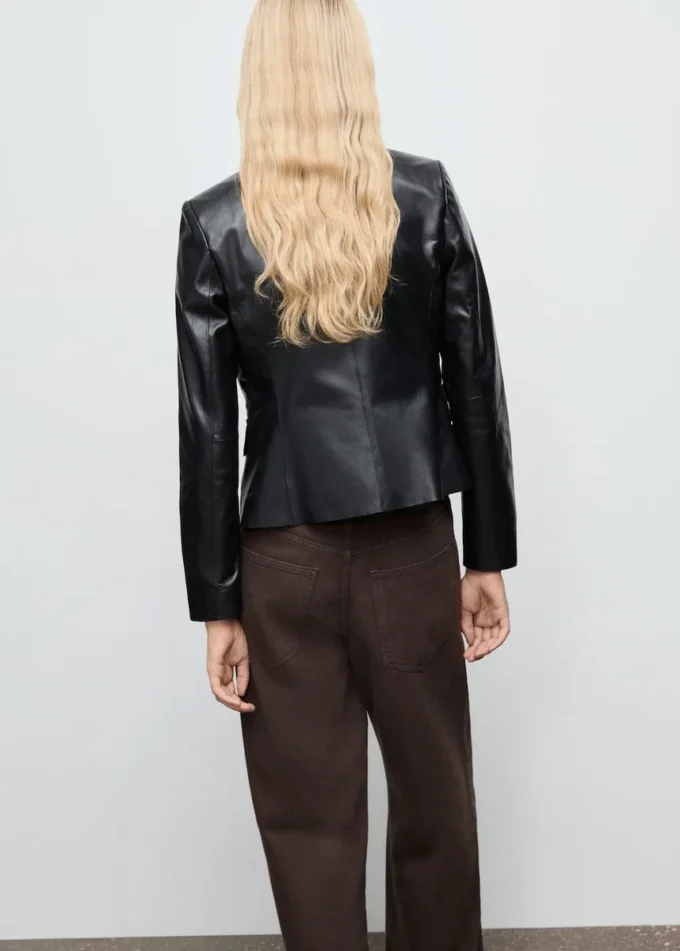 Veste en cuir avec poches à rabat