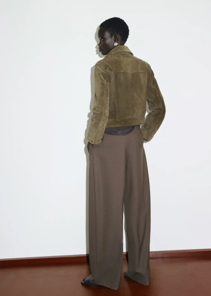 Veste en cuir suédé avec boutons