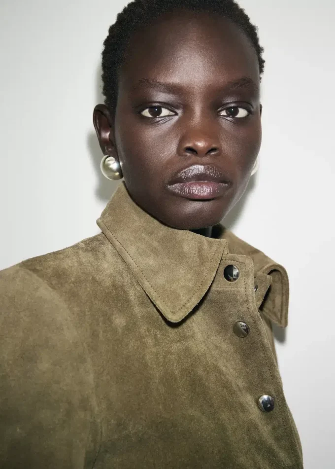 Veste en cuir suédé avec boutons