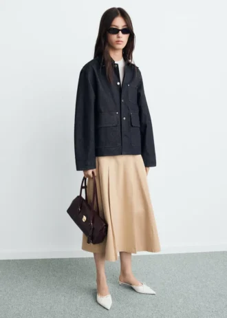 Veste en denim avec col en simili cuir