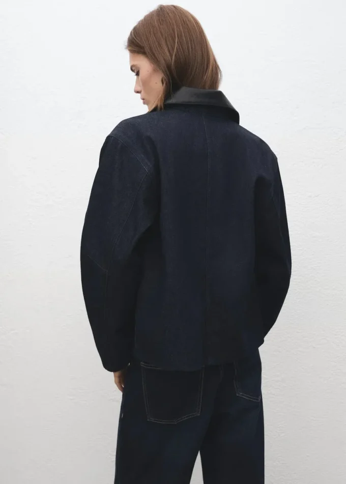 Veste en denim avec col en simili cuir