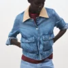 Veste en denim à col en velours côtelé