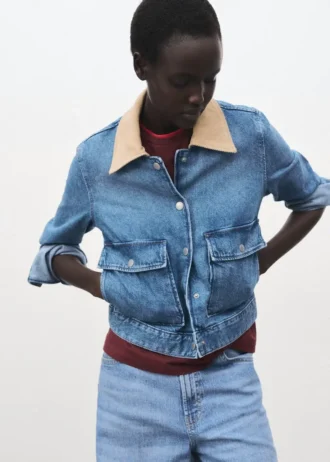 Veste en denim à col en velours côtelé