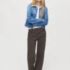 Veste en denim à col en velours côtelé