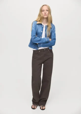 Veste en denim à col en velours côtelé