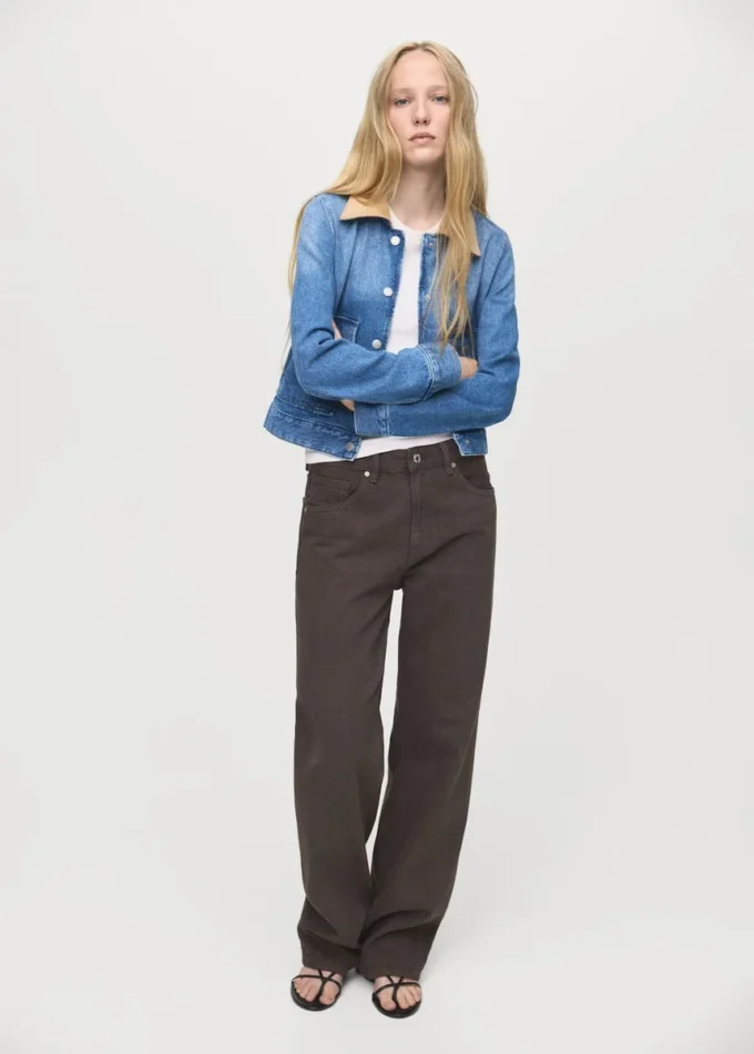 Veste en denim à col en velours côtelé