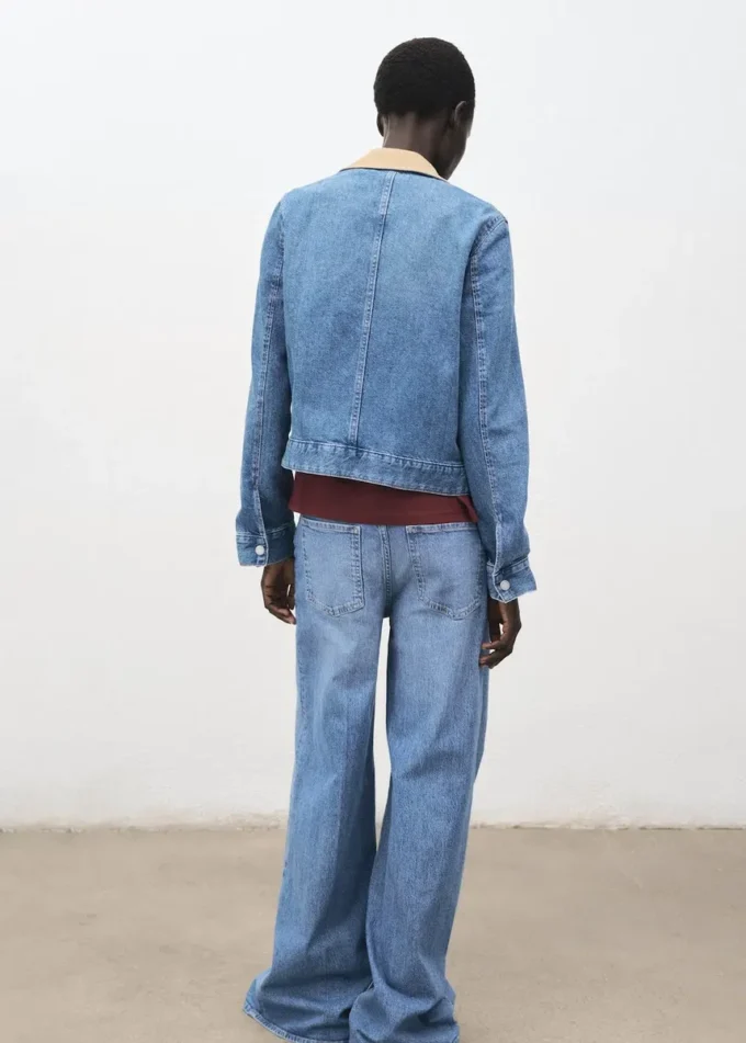 Veste en denim à col en velours côtelé