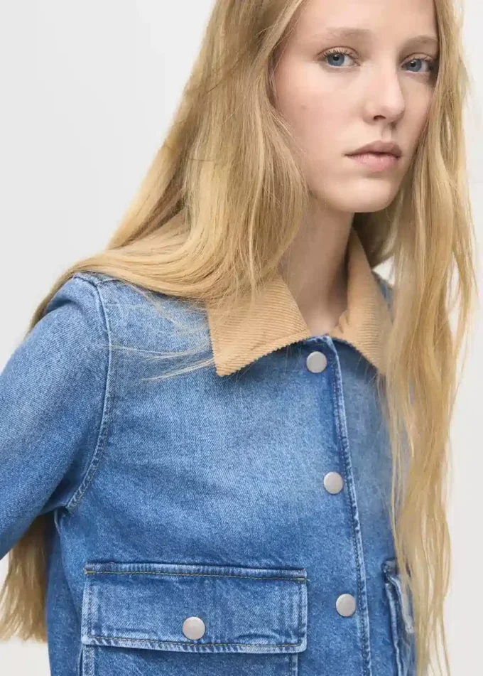 Veste en denim à col en velours côtelé
