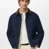 Veste en denim matelassée avec col en velours côtelé