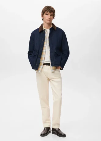 Veste en denim matelassée avec col en velours côtelé
