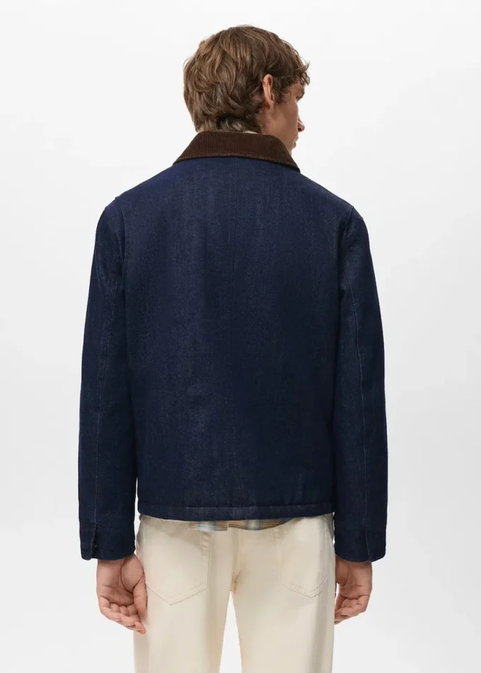 Veste en denim matelassée avec col en velours côtelé