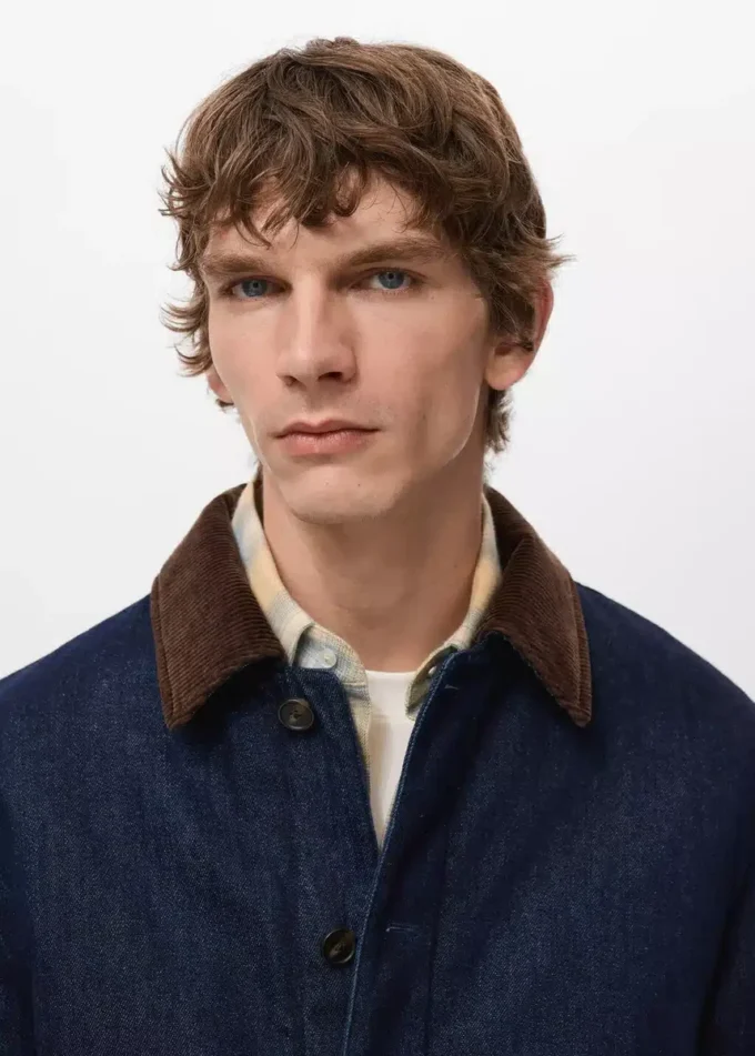 Veste en denim matelassée avec col en velours côtelé