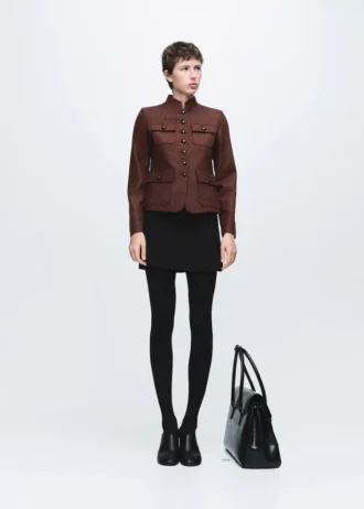 Veste en laine avec col montant et poches