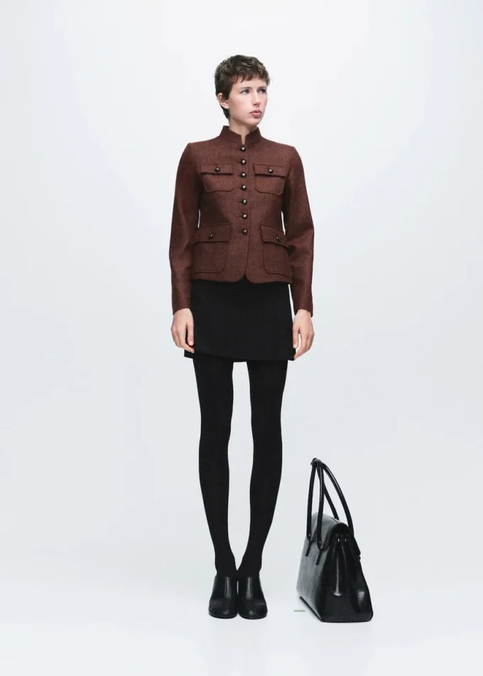 Veste en laine avec col montant et poches