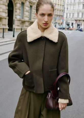 Veste en laine mélangée avec col amovible