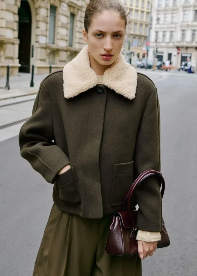 Veste en laine mélangée avec col amovible