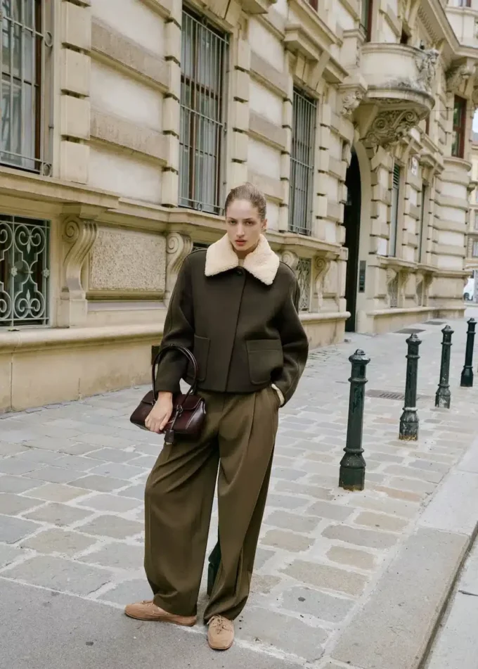 Veste en laine mélangée avec col amovible