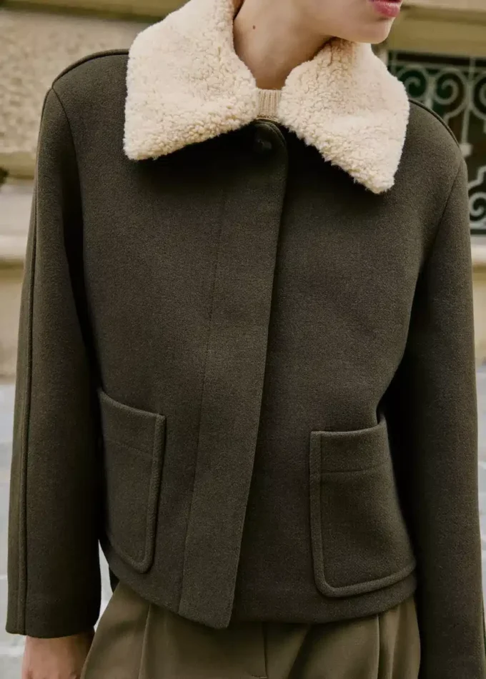 Veste en laine mélangée avec col amovible