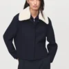Veste en laine mélangée avec col en peau lainée mélangée