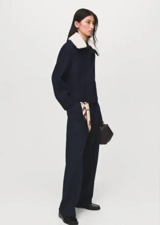 Veste en laine mélangée avec col en peau lainée mélangée