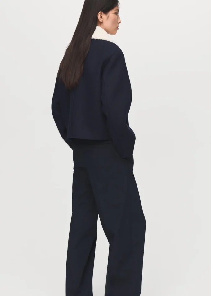 Veste en laine mélangée avec col en peau lainée mélangée