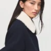 Veste en laine mélangée avec col en peau lainée mélangée