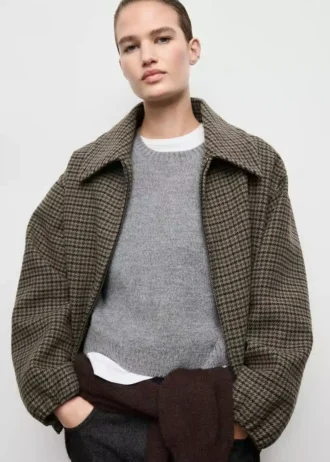Veste en laine à motif pied-de-poule