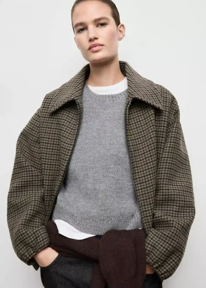 Veste en laine à motif pied-de-poule