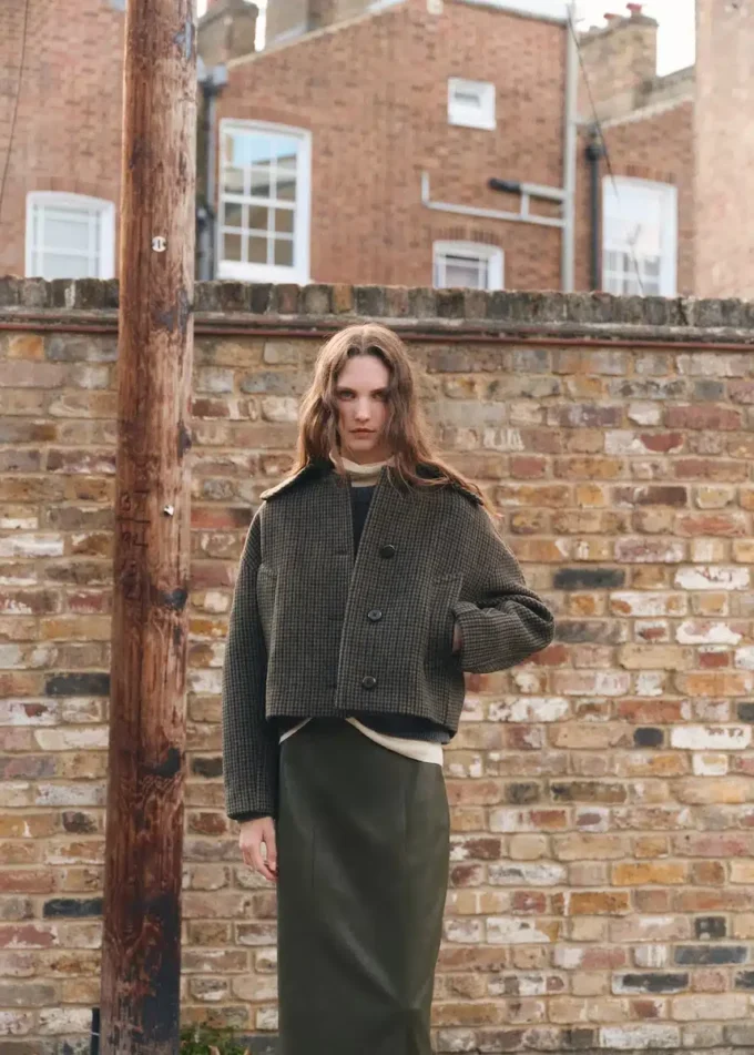 Veste en laine à motif pied-de-poule