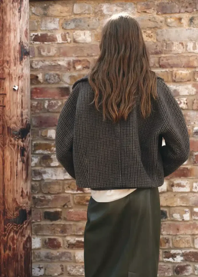 Veste en laine à motif pied-de-poule