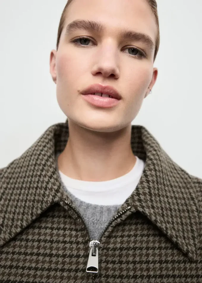 Veste en laine à motif pied-de-poule