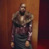 Veste en simili cuir avec col en fausse fourrure