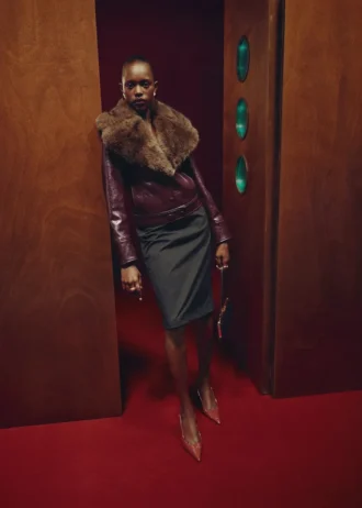 Veste en simili cuir avec col en fausse fourrure