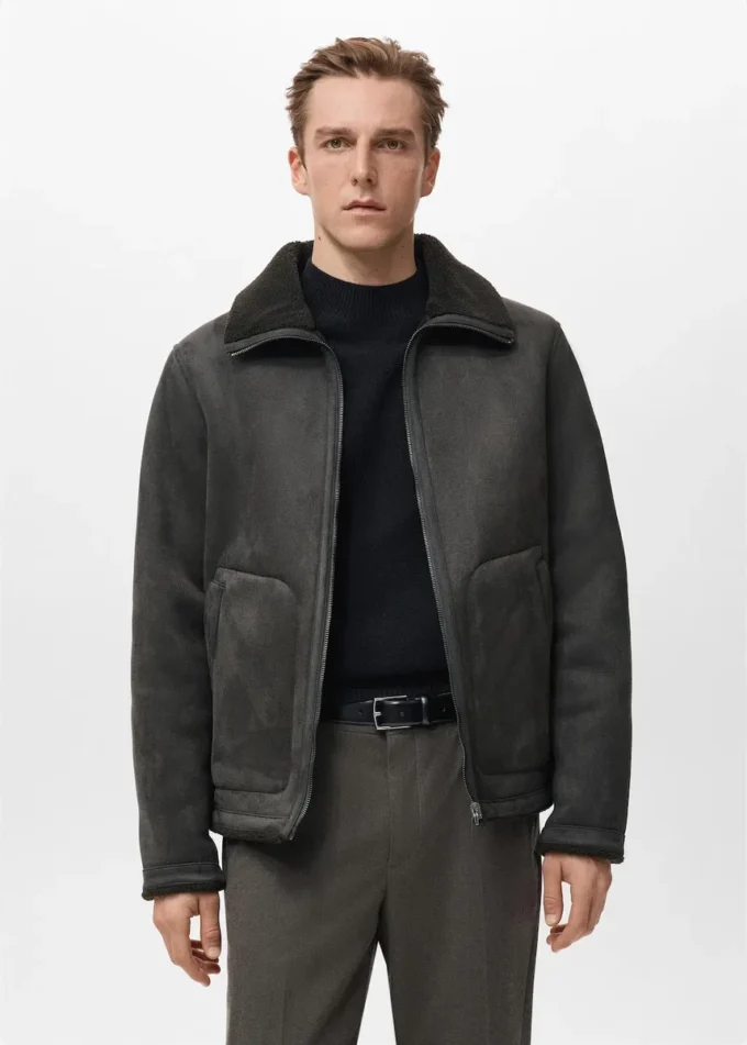 Veste en simili cuir doublée de peau de mouton