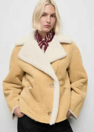Veste en simili-suède avec col en peau lainée