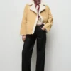 Veste en simili-suède avec col en peau lainée