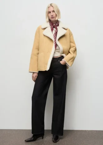 Veste en simili-suède avec col en peau lainée