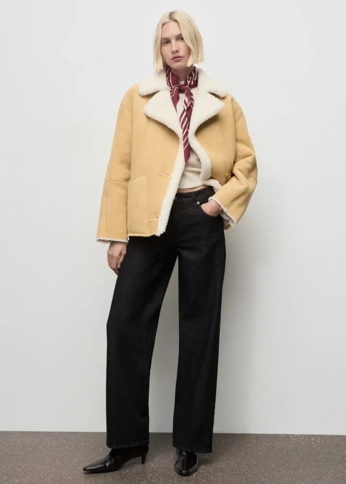 Veste en simili-suède avec col en peau lainée