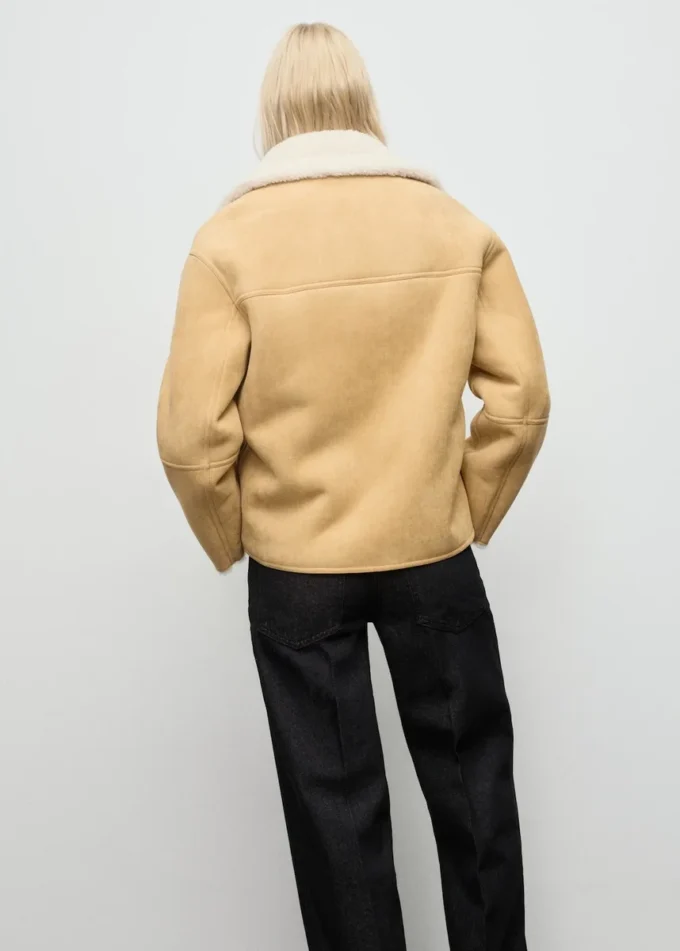 Veste en simili-suède avec col en peau lainée