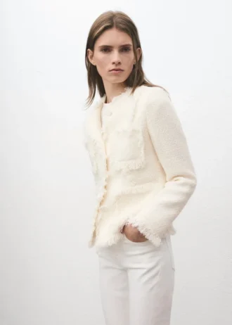 Veste en tweed avec bords effilochés