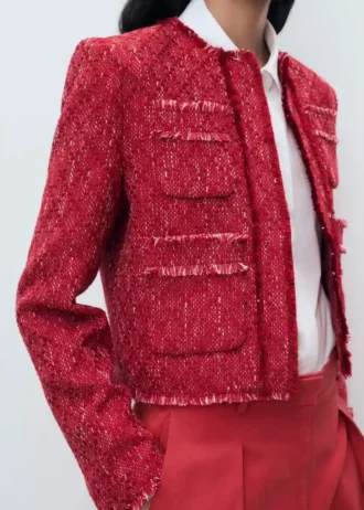 Veste en tweed avec bords effilochés