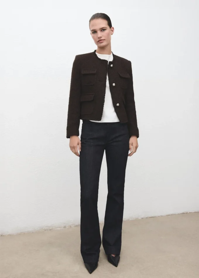 Veste en tweed avec bords effilochés